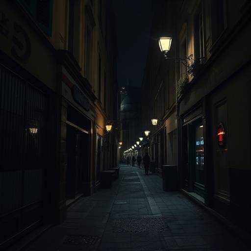 Image de la couverture du scénario 'Les Mystères du Marais' représentant une ruelle sombre dans le quartier du Marais